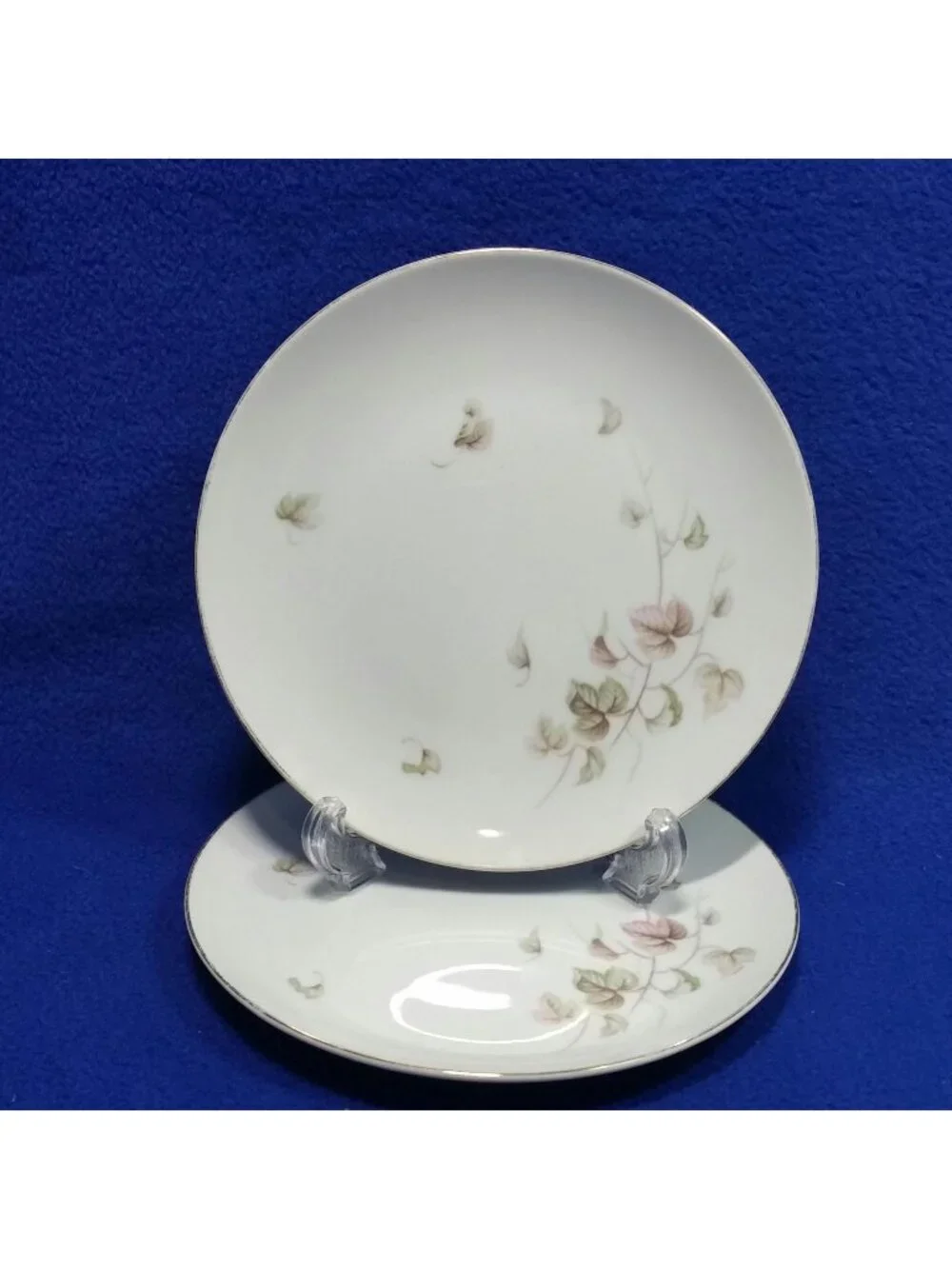 Yamaka China Breeze Bread & Butter Plate Set Pink Brown and Grey Leaves Set of 2